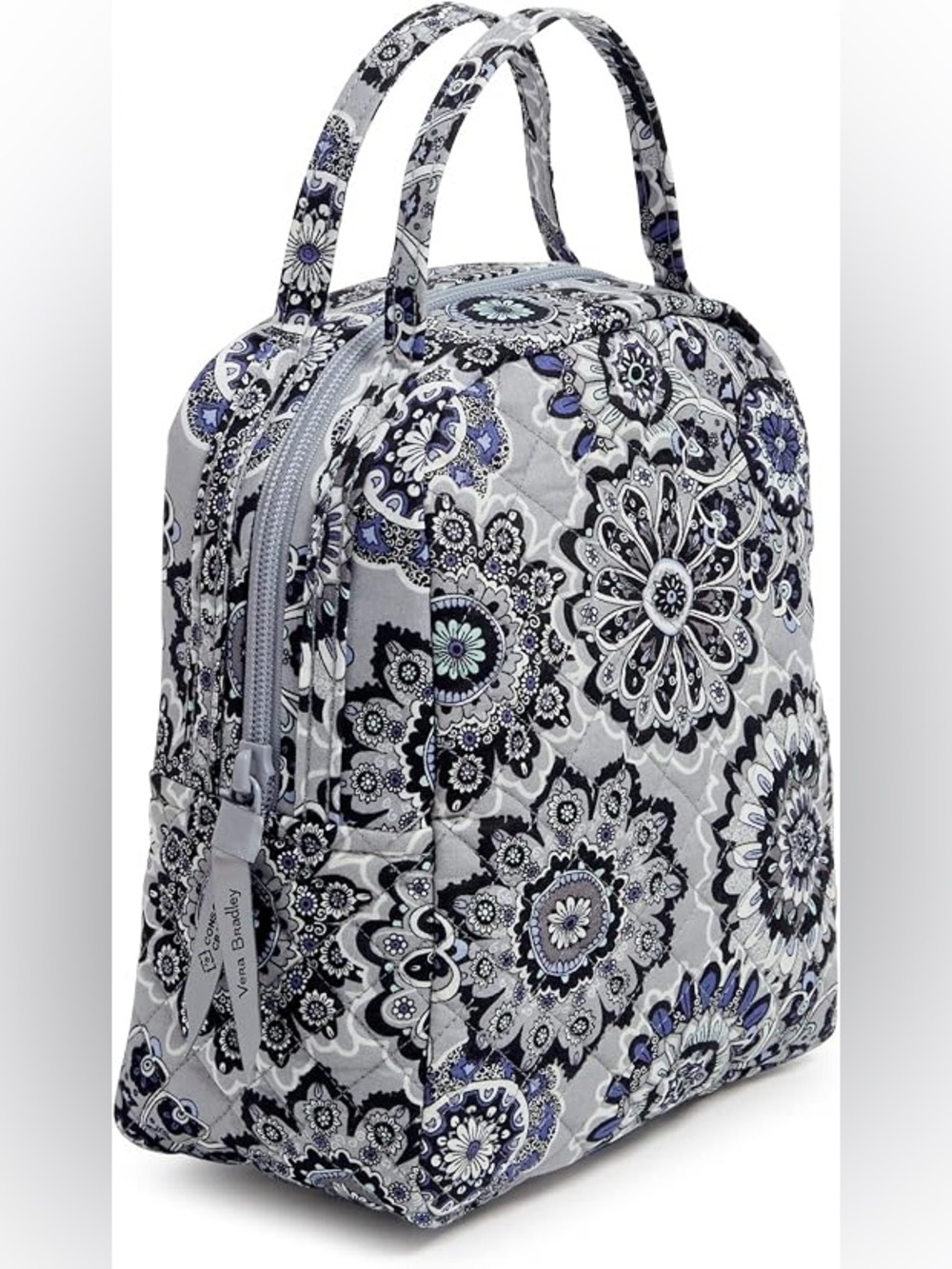 Vera Bradley Quilted Floral Lunch Tote Bag Grey Purple Preppy Academia Essential